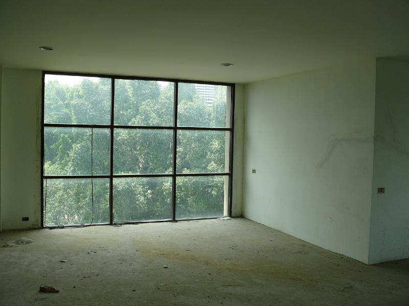 P1000048.JPG - The eastern wall of our unit. My work area will be perpendicular to this window with my back to the wall on the right. I'll have trees and a city view to enjoy.