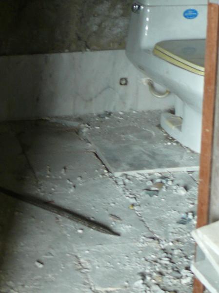 P1000232.JPG - The floor tiles are being removed in the area where the master bathroom will be located.