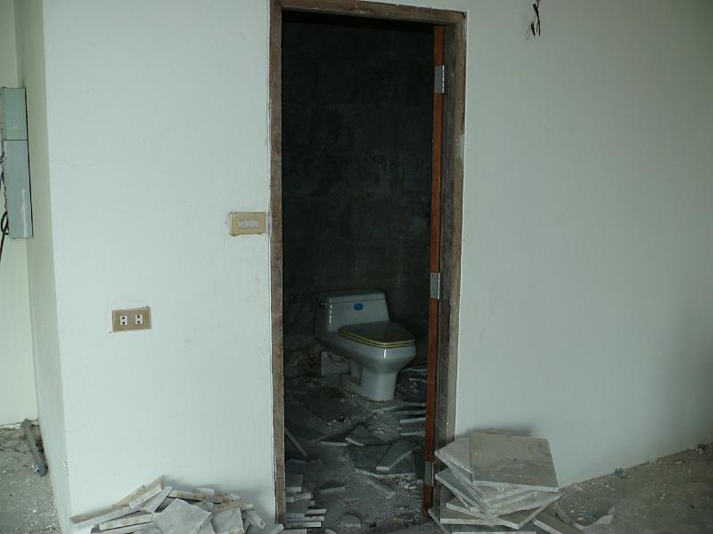 P1000246.JPG - The master bath awaits further demolition work. The existing wall will be removed because we're going to make this a much more spacious room with freestanding bathtub and shower stall.