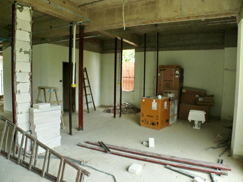 P1000314.JPG - The beginning of walls. They form the boundary for the master bedroom and my work area.