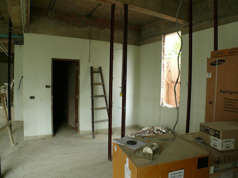 P1000322.JPG - The vertical members will be supports for the master bedroom wall. Just beyond will be an enlarged master bath. The wall for the existing bathroom space will be coming down.