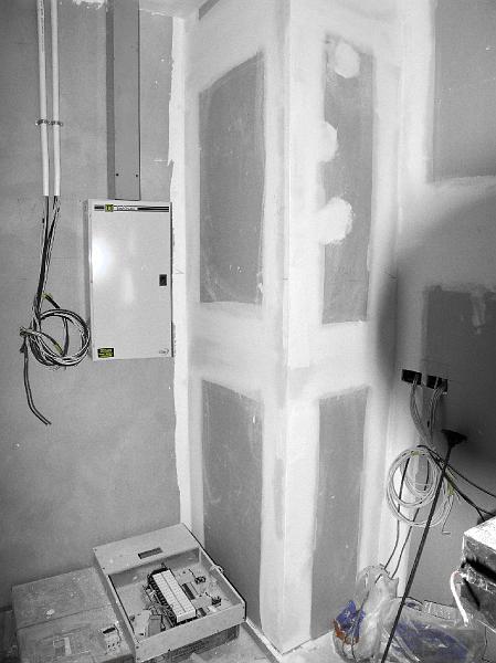 P1000710.jpg - The utility room is now equipped for electrical work. Network cable, coax and phone lines have been run.