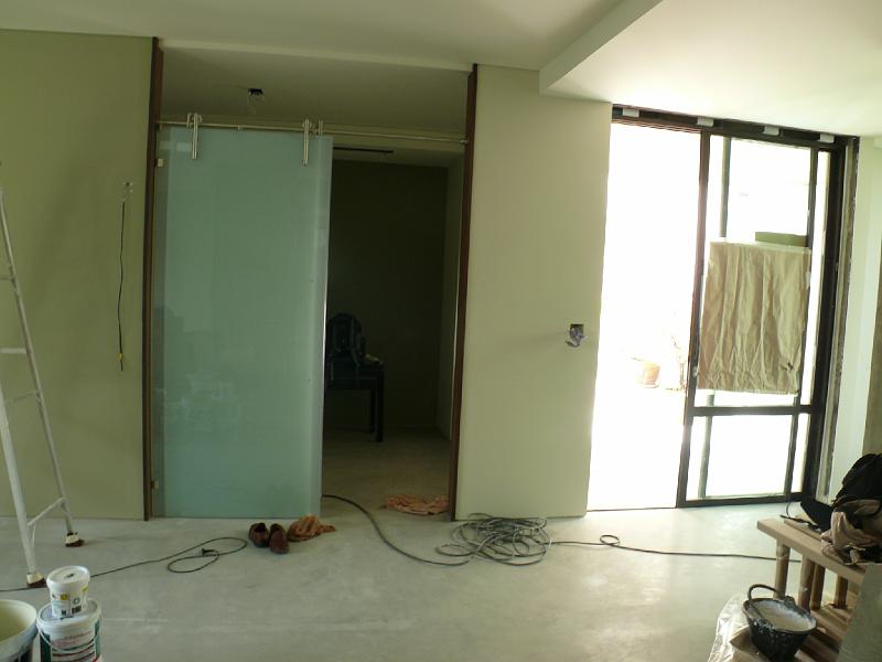 P1000717.JPG - A sliding glass door has been installed at the entrance to Jon's office.